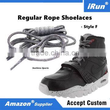 Regular Rope Variegated Pattern Shoelaces for Runners Shoes - Custom Packaging Regular Laces With Plastic Tips - White / Black