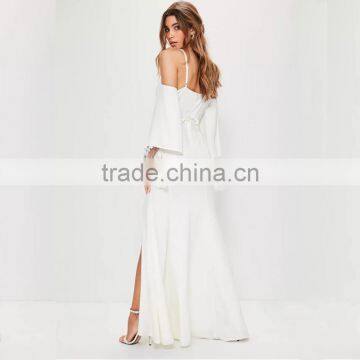 SIMPLE STYLE Women Lace Split Hem and Deep V-neck Maxi Prom Derss photo-5