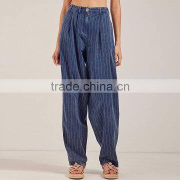 Navy Striped Loose Fit Casual Fashion Harem Pants for Women photo-3