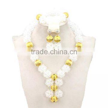 Gold-Plated One Row Ball Crystal Beads Jewelry Nigerian Necklace Set