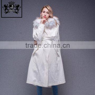 2017 New Arrival Big White Real Raccoon Parka Long Rabbit Fur Lining Coat