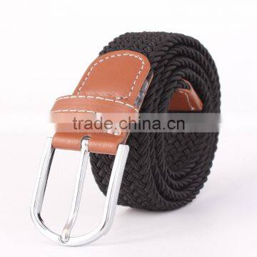 Unisex Men Stretch Braided Elastic Woven Leather Buckle Belt