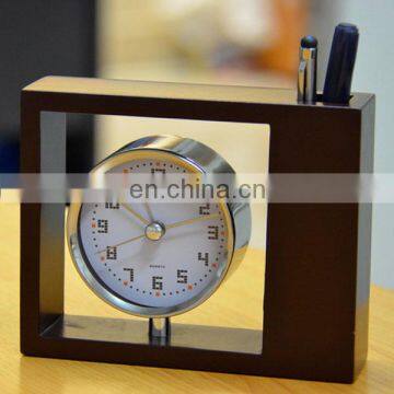 Pen Holder Wooden Desk Clock