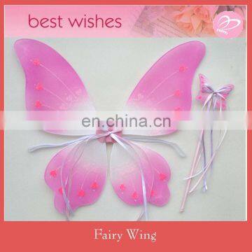New style Foldable heart pink painting Wholesale butterfly fairy wing and wand kit for party decoratoin