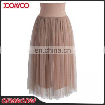 Latest Women Skirt Design Picture High Waist Caramel Mesh Tulle Skirt