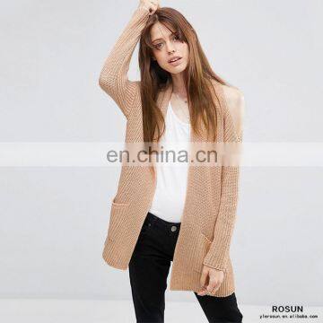 Cold Shoulder Cut Cardigans Sweater Functioning Pockets Relaxed fit Open Knit Cardigan For Women