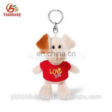 Promotion gifts custom mini stuffed animal toy plush dog keychain with embroidery t-shirt