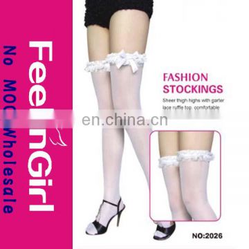 New Style White Sexy Lady's With White Bow Tube Stocking