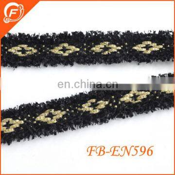 black fancy fringe trim with gold lurex