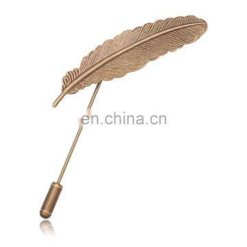 New Arrived Simple Metal Silver / Antique Gold / 16 K Gold Plating Feather Brooch Long Needle Lapel Pin photo-2