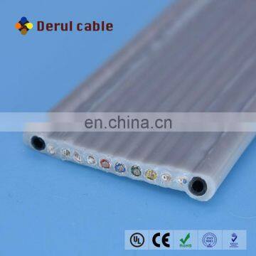 Elevator cable TVVB flat travelling cable with steel wire 4 power cores with 7 twristed pair flat lift cable