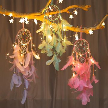 popular handmade indian dream catcher feather with led light home decoration