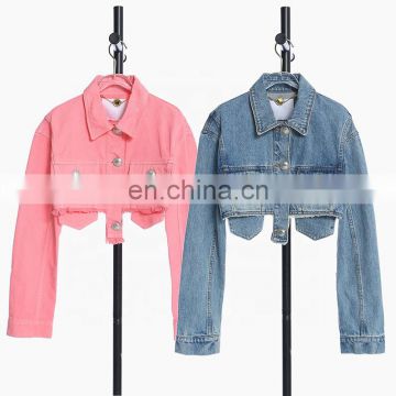 TWOTWINSTYLE Jacket For Women Patchwork Tassel Denim Lapel Long Sleeve Casual Short Coats