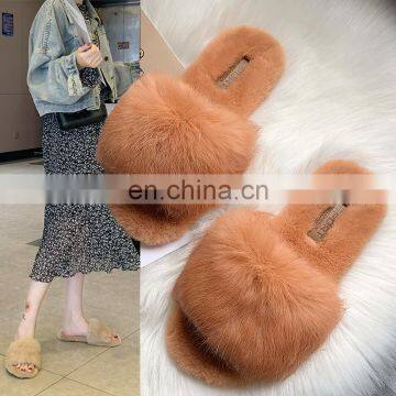 Amazon Wholesale Hot Sale Fashion Factory Price Furry Slides Ladies Faux Fur Fleece Open Toe Slippers Shoes photo-3