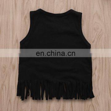 2019 New Summer Outfits "SUMMER" Print Black Girls Tassel Vest Tops & FLORAL Full Print Shorts 2pc Set 0-4years photo-3