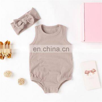 Henan Aston Garment Organic Cotton Baby Romper Sleeveless With Headband Set photo-3