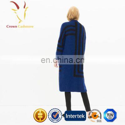 Navy Blue Cashmere Long Women Cardigan Sweater Dress With Pockets photo-5