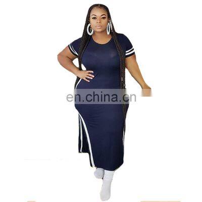 Custom Plus Size Dress Skirts Ladies Dresses Summer Short Sleeve Side Split Maxi Solid Bodycon Dress Women Plus Size Clothes photo-5
