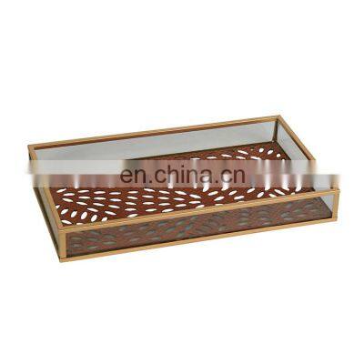 K&B wholesale gold frame glass home decorative  serving coffee ottoman tray