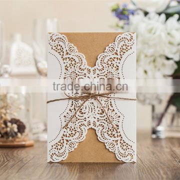 2016 Floral Laser Cut Kraft Wedding Invitations Philippines with Envelope