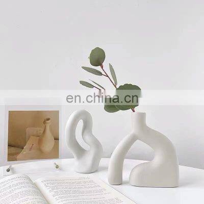 Modern Decorative Handmade Art Porcelain Matt White Mini Ceramic Pot Irregular Flower Vase Creative Nordic INS Style