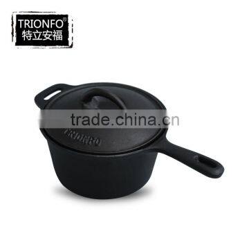 TRIONFO single handle round cast iron seasoned pot with lid