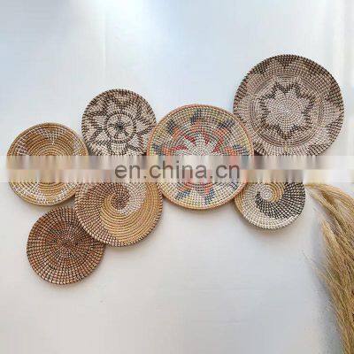 Set of 7 Premium Boho Wall Decor Straw Rustic Art Decor Multicolor Placemat Cheap Wholesale