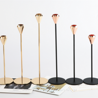 Wholesale Holiday Home Table Decor Black Nordic Vintage Antique Set Of 3 Gold Stick Tall Rustic Long Taper Pillar Metal Candle Holder photo-2