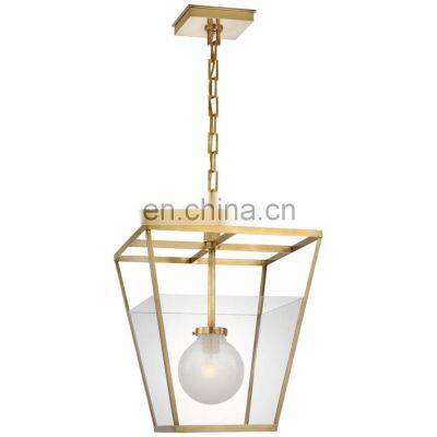 Modern Metal Brass Lantern Glass Pendant Light For Villa Hotel Living Room Bedroom Decorative Lighting Brass LED Chandelier