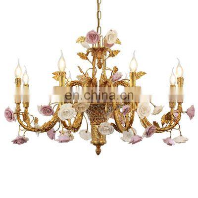 wedding vintage copper hanging lights porcelain ceramic flower light brass chandelier