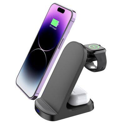 Mobile Phone Desktop Stand Magnetic 3 in 1 Wireless Charger for iPhone 15 14 13 12 Pro Max Apple Watch AirPods Pro/3