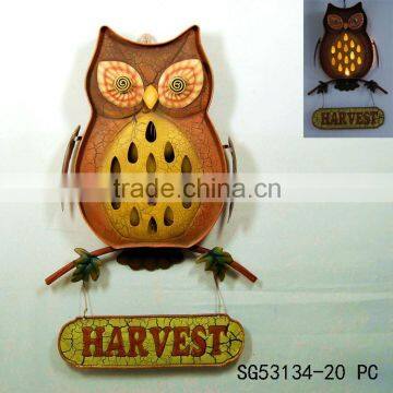 Harvest metal owl lighted wall decor