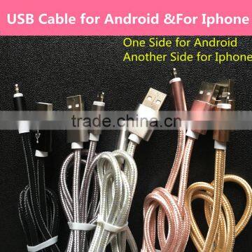 Hot Products Wholesale High Speed Braided 2 in 1 Charging Data Micro Usb Cable photo-2