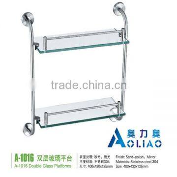 High quality Bathroom accessory stainless steel double glass platproms