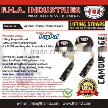 Camou Lifting Strap Weightlifting Wrist strap Cross Fit wraps Gym Accessories by FHA INDUSTRIES SIALKOT PAKISTAN