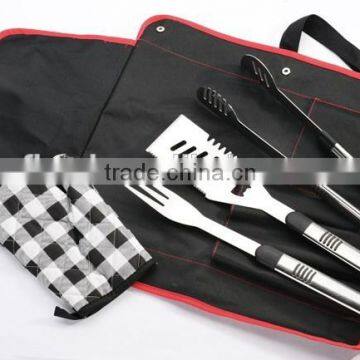 China Supplier Wholesale new design BBQ TOOLS stainless steel portable bbq set with stainless steel handle with apron