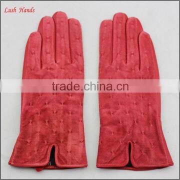 ladies cheap red suede leather hand gloves