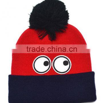 Fashion Cute Lovely Eyes Applique Fixed Kids Boys Girls Pompom Hat Beanie photo-4