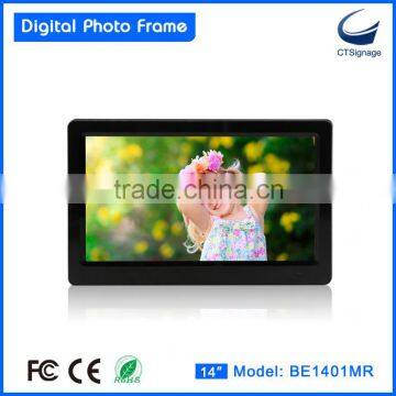 Touch screen digital photo frame 14 inch support photo/ music/video OEM muti-functional large size big screen