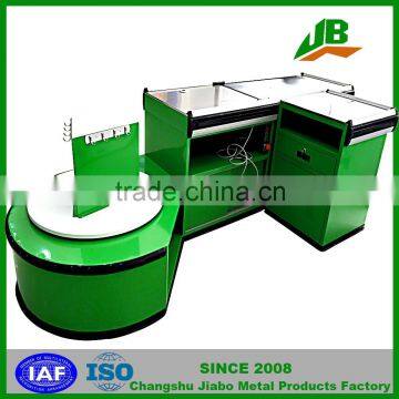 New Green Clr Supermarket Checkout Counter with Conveyor Belt, Electric Cashier Counter with Belt, Hot Selling Cashier Table