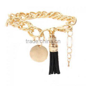 Monogram Disc Tassel Bracelet Gold Chain Tassel Bracelet