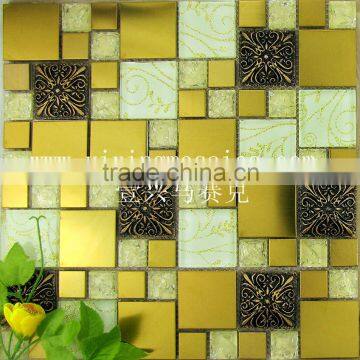 ancient style interior decoration material metal mosaic mix glass mosaic,resin mosaic tiles