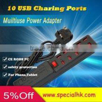 10 usb ports charger 5V High Speed 2.0 USB Hub Expansion Power Adapter For IPhone 4/45/5/6 Samsung Tablet