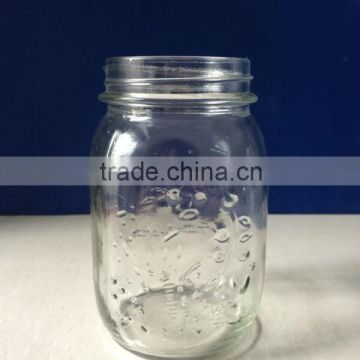 500ml Carved Juice Glass Mason Jar Screw Top Silver Golden Cap