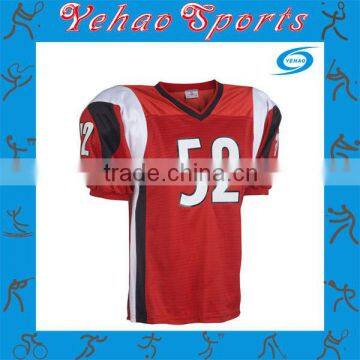 sublimated red and white american football jersey with number