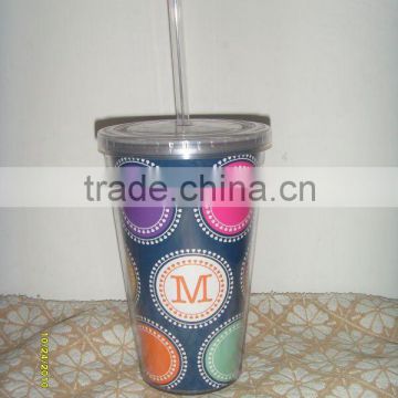 insert paper double wall plastic tumbler with straw and lid