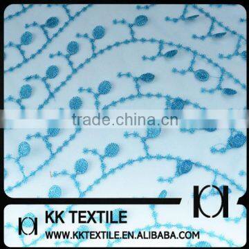 Blue Netted embriodery lace fabric design