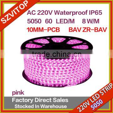 VT 220V LED STRIP SMD 5050 60LED/M PINK IP68 BAV ZR-BAV CE ROHS 10MM-PCB 14-16lm