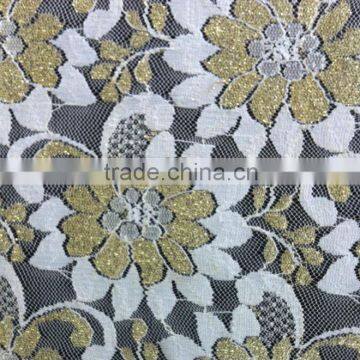 Golden silk floral bright nylon rayon lace fabric for wedding dress lace