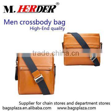 MK296 Wholesale top grain leather brown plain men crossbody bag messenger bag                        
                                                                                Supplier's Choice